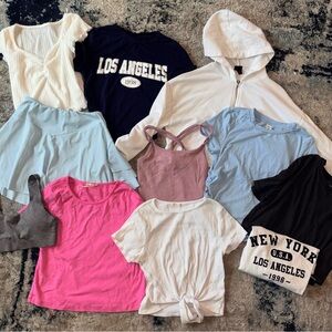 Youth large girls 11 item bundle ( shirts zip up hoodie tank top bra skirt)